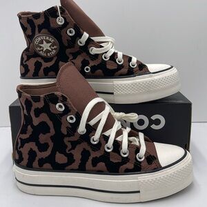 Converse Platform High Top Sneakers Brown Black Leopard Print